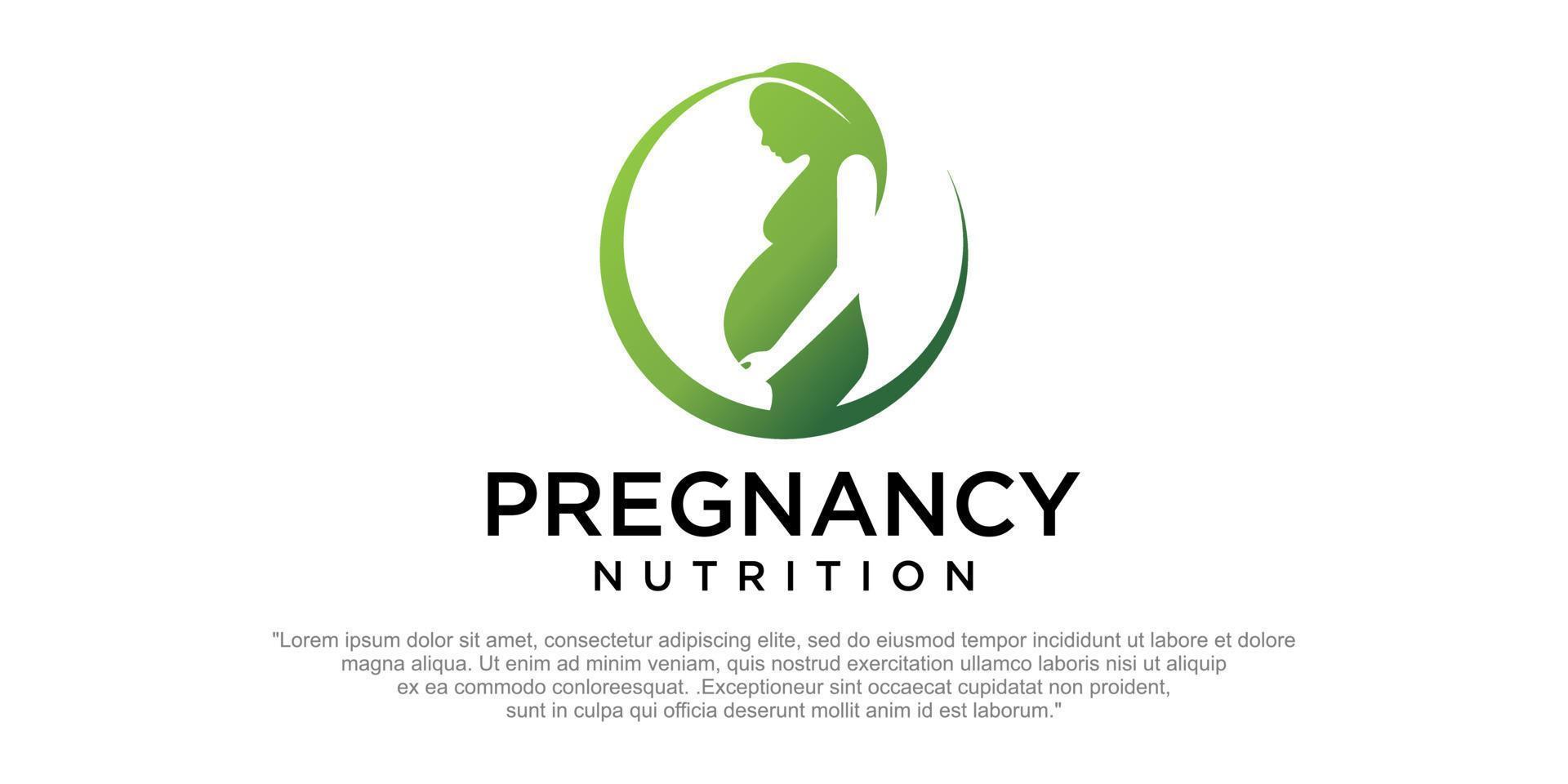 vector de diseño de logotipo de hoja y madre embarazada combinación de vitaminas de mujeres embarazadas