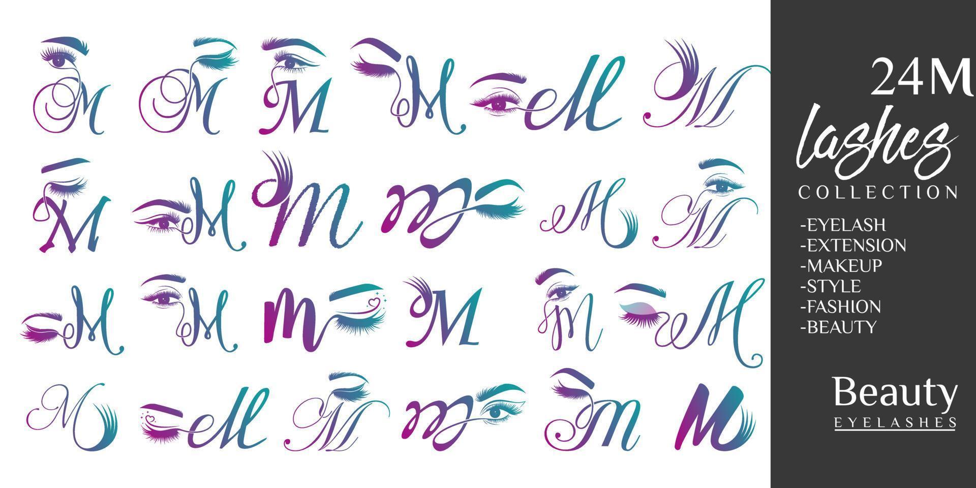 Eyelashes logo with letter M concept vector
