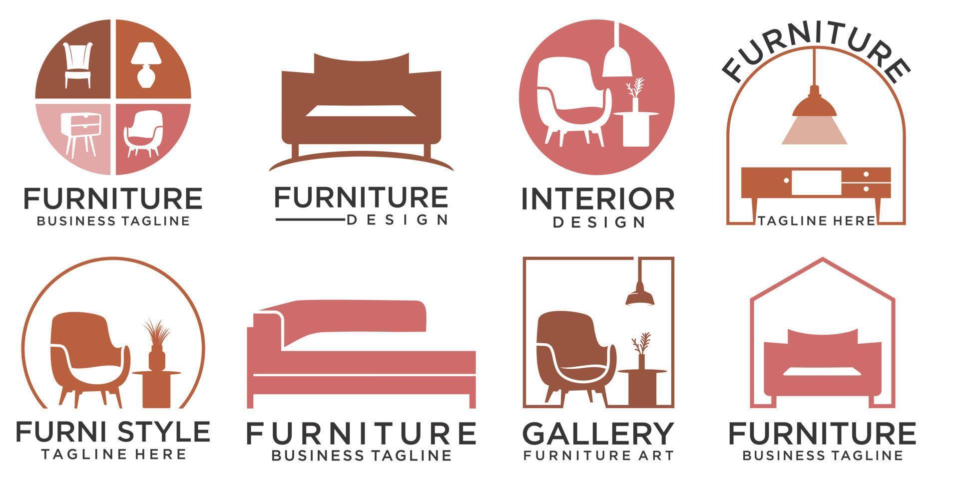 conjunto de iconos de muebles minimalistas estilo de diseño de logotipo vector