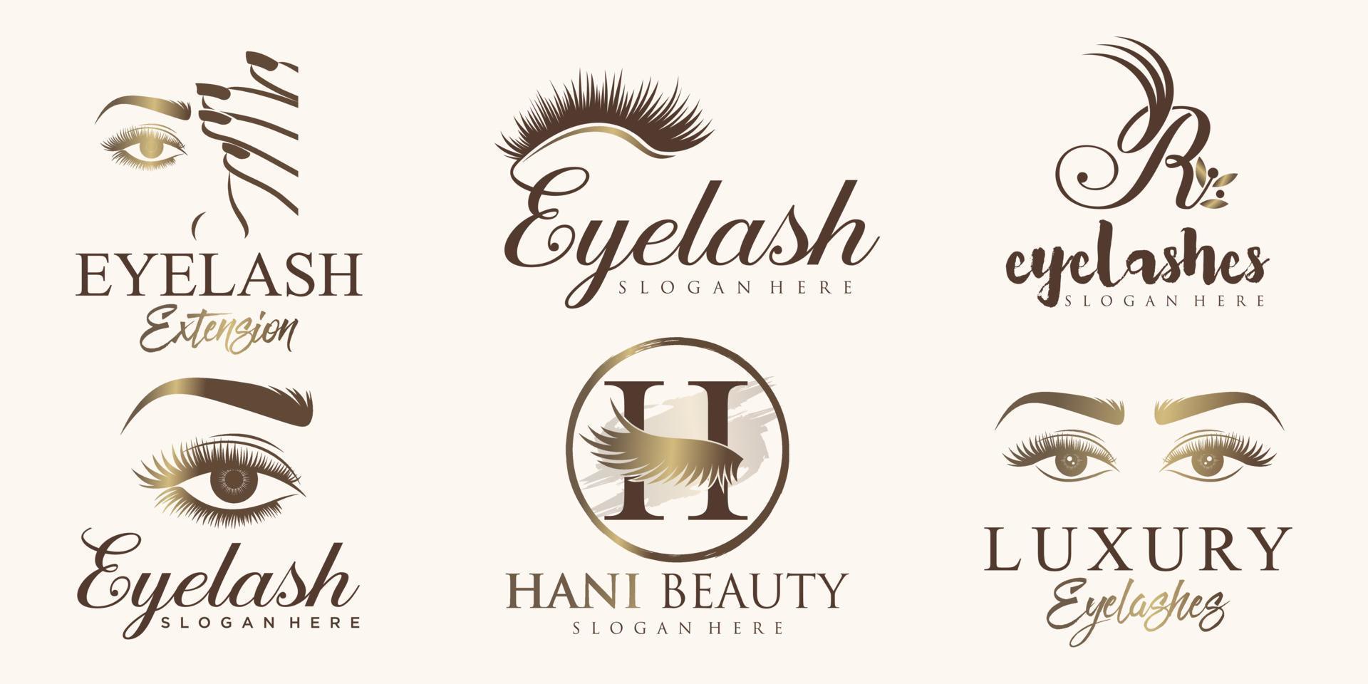 Luxury beauty eyelashes extension  icon set  logo design vector