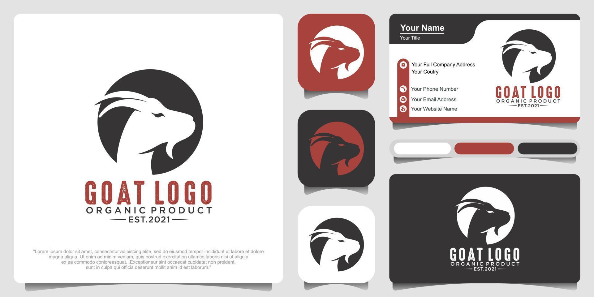 Goat logo design template with business card vector