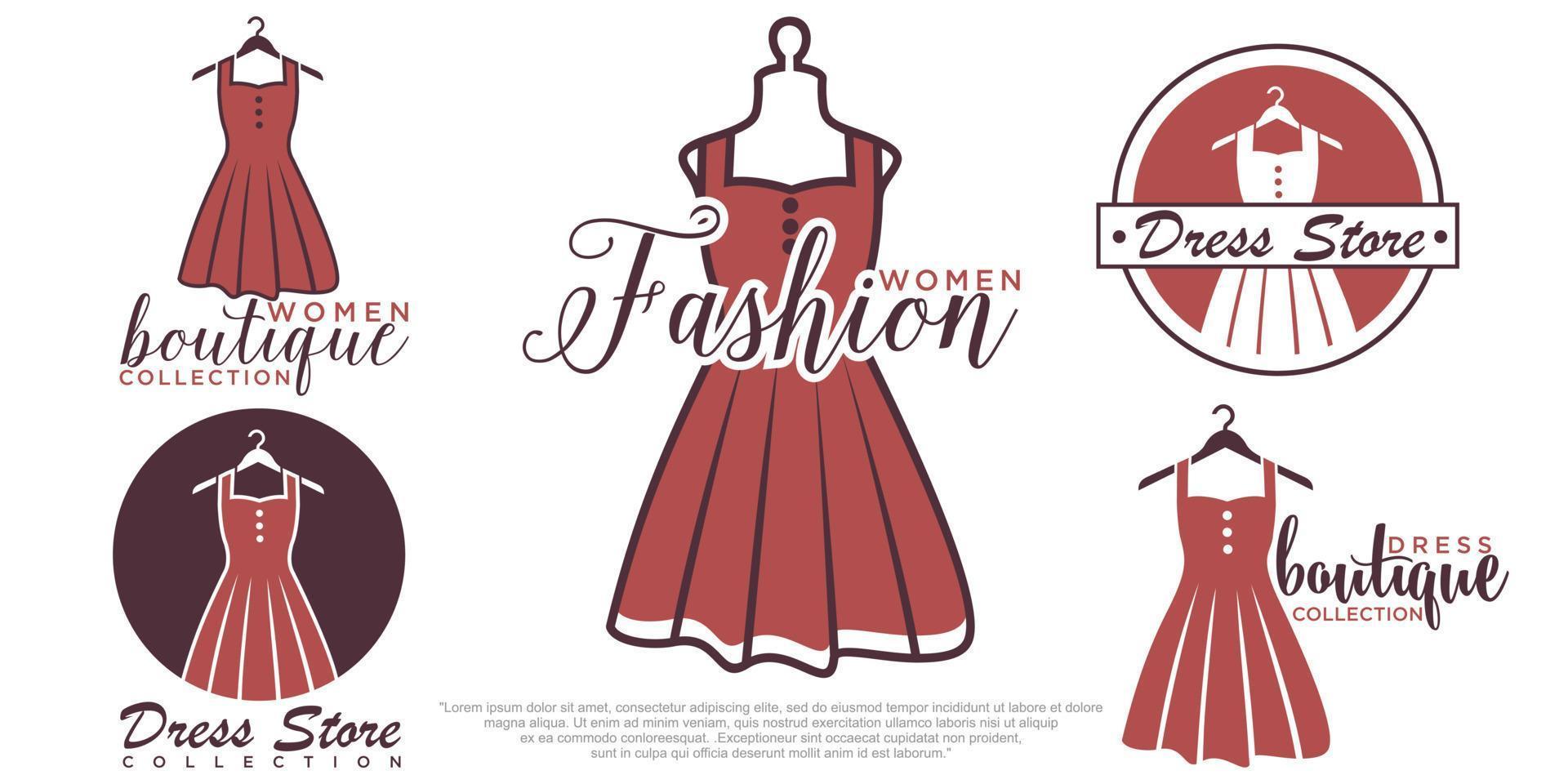 vector de diseño de logotipo de conjunto de iconos de vestido boutique o vestido de moda