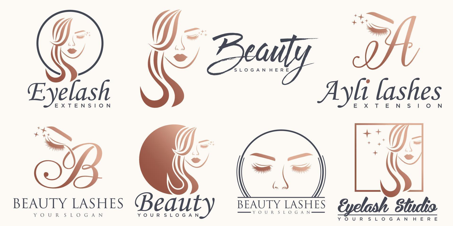 Luxury beauty salon and eyelash icon set logo design vector