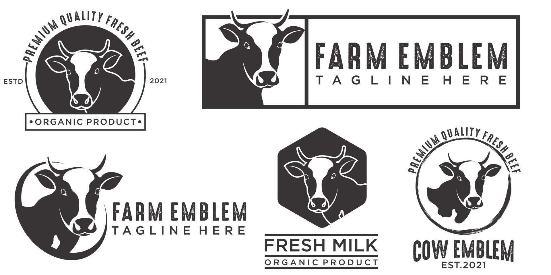 vector de un diseño de cabeza de vaca sobre fondo blanco. vector de diseño de logotipo de conjunto de iconos de animales de granja.