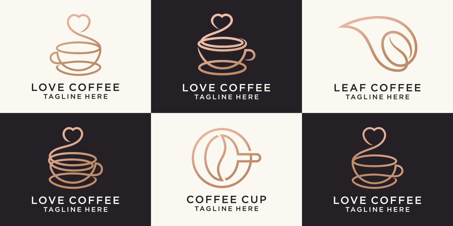 plantilla de logotipo de vector de diseño de logotipo de conjunto de iconos de amor de café.