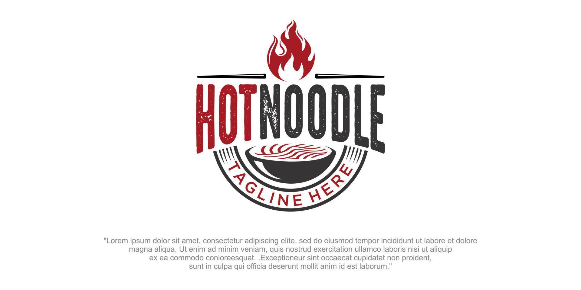 vintage hot noodle logo design. Noodle ,bowl and fire vector