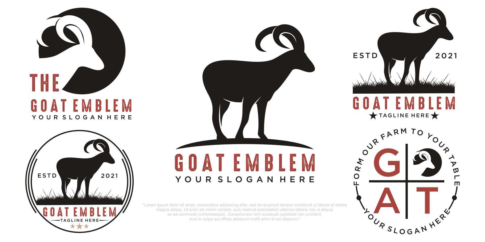 goat farm field vector icon set logo design simple flat style template