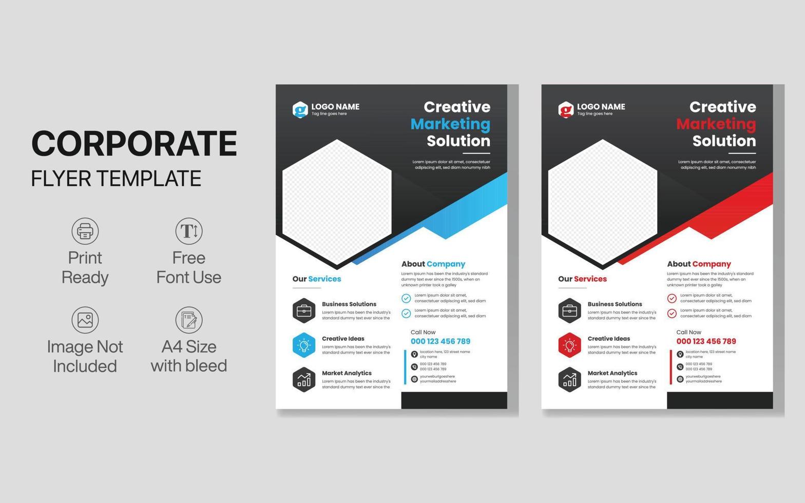 Corporate Business Flyer Design Template, Professional Flyer Design, Red and Blue Marketing Leaflet, A4 page vector