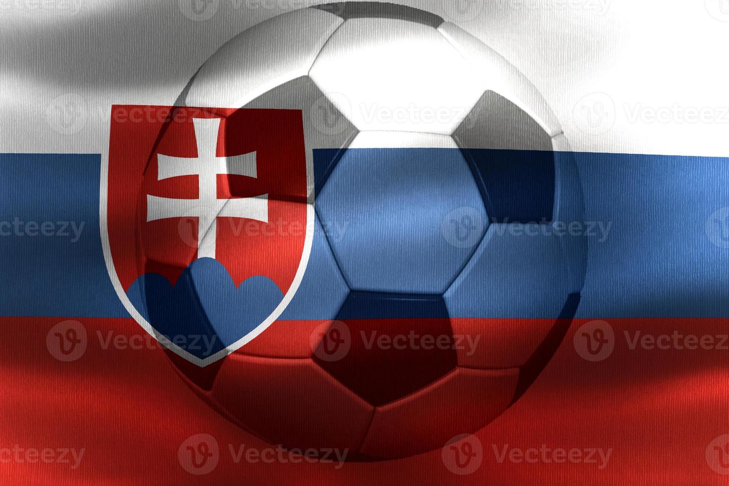 3D-Illustration of a Slovakia flag with a soccer ball moving in the wind photo