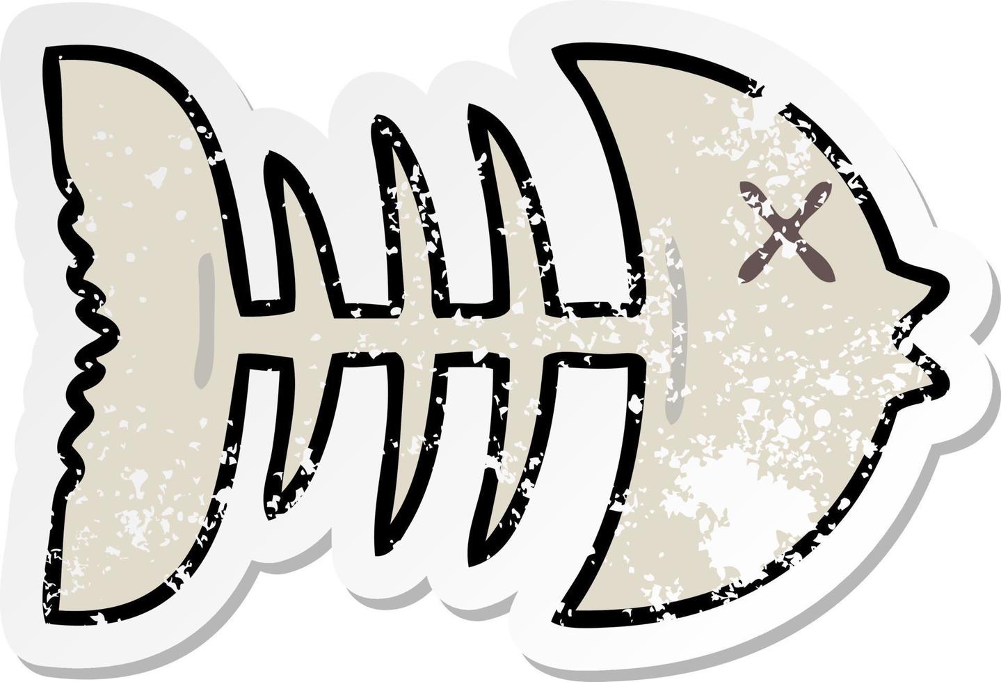 distressed sticker of a quirky hand drawn cartoon dead fish bone vector