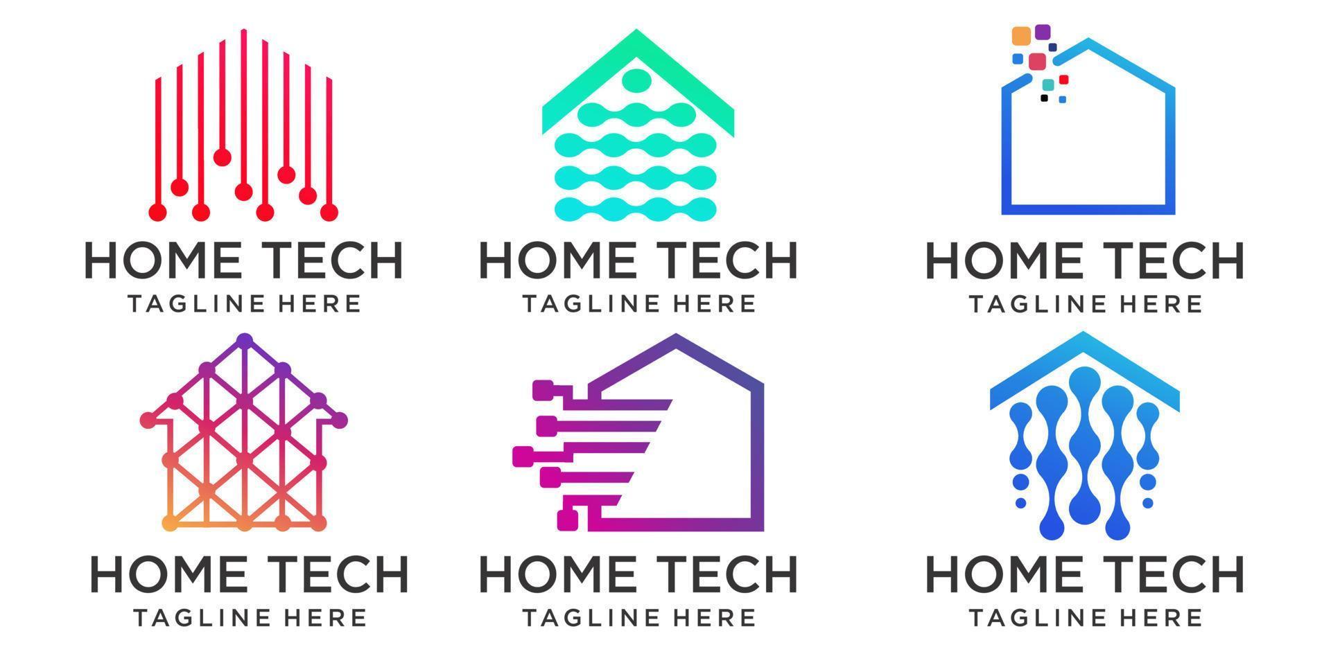 Smart House icon set  Logo design. Digital Electronics Chip control Home Logotype concept icon. vector