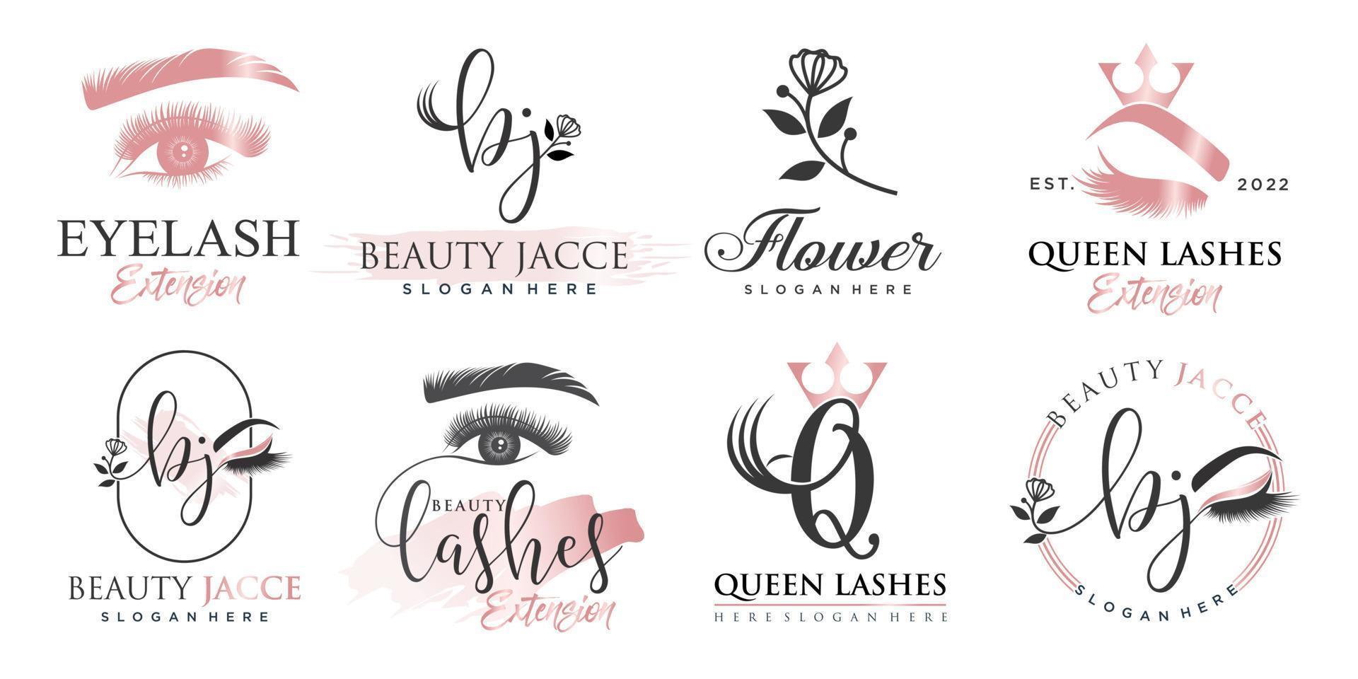 Luxury beauty eyelashes extension icon set  logo design vector