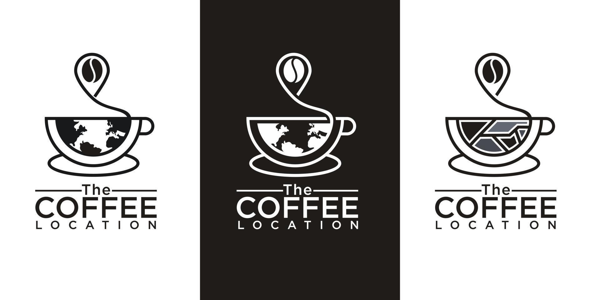 combinación de plantilla de diseño de logotipo de conjunto de iconos de café mundial taza, frijol, mundo y mapa vector