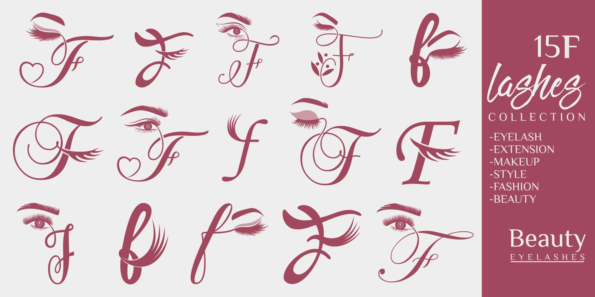 Eyelashes logo with letter F concept vector