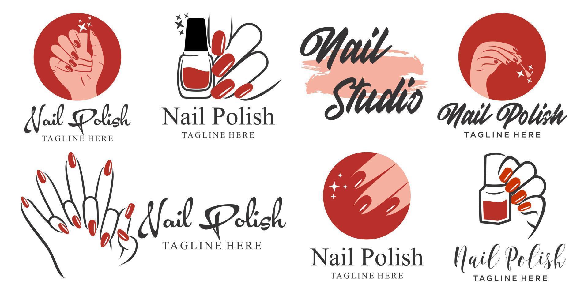 nail polish or Nail salon icon set logo design. Manicure, Nail polish and female finger logotype vector