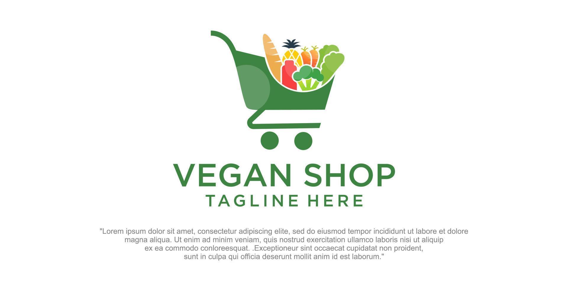 Vegetable shop logo design inspiration. Vector illustration of vegetables on trolley.