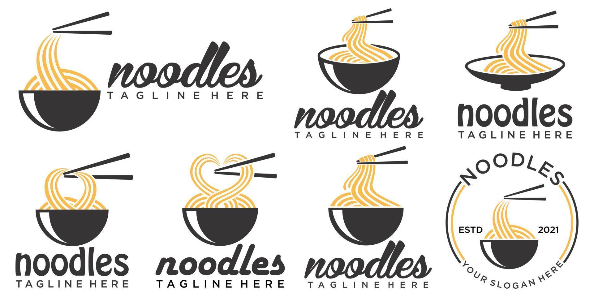 plantilla de vector de diseño de logotipo de conjunto de iconos de fideos y ramen. ilustración vectorial