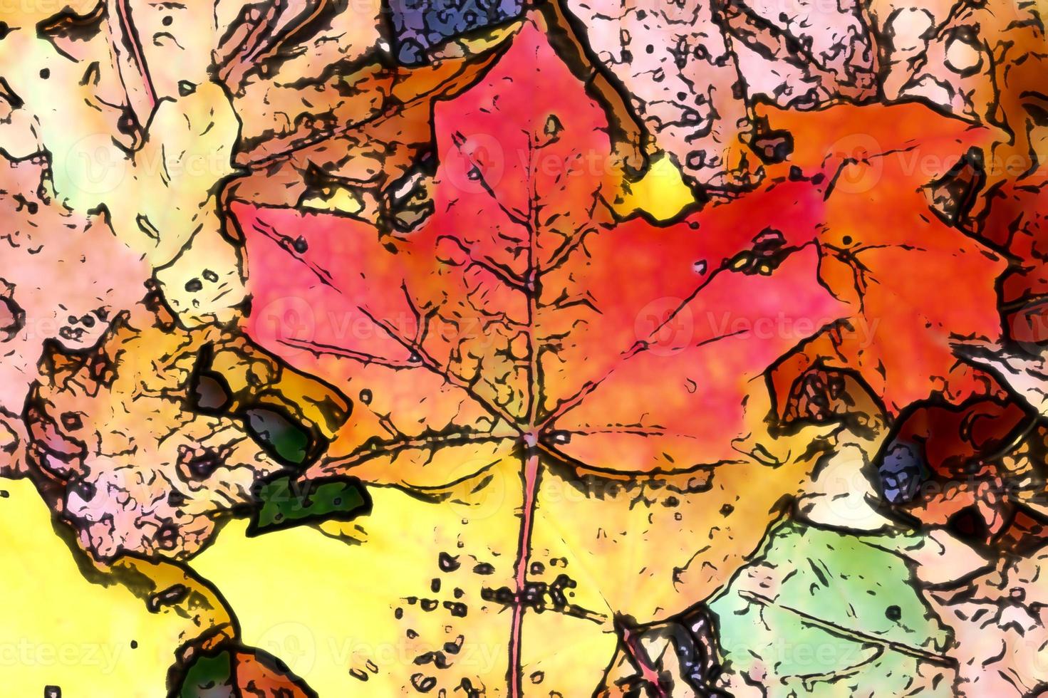 Comic style painting of colorful autumn leaves for backgrounds or textures. photo