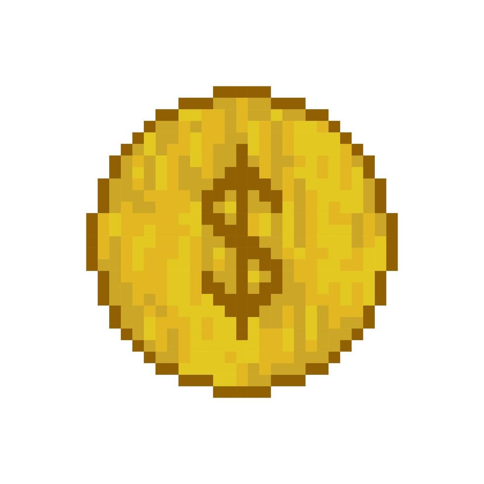 dollar coin pixel art 8 bit design vector illustration on white background.