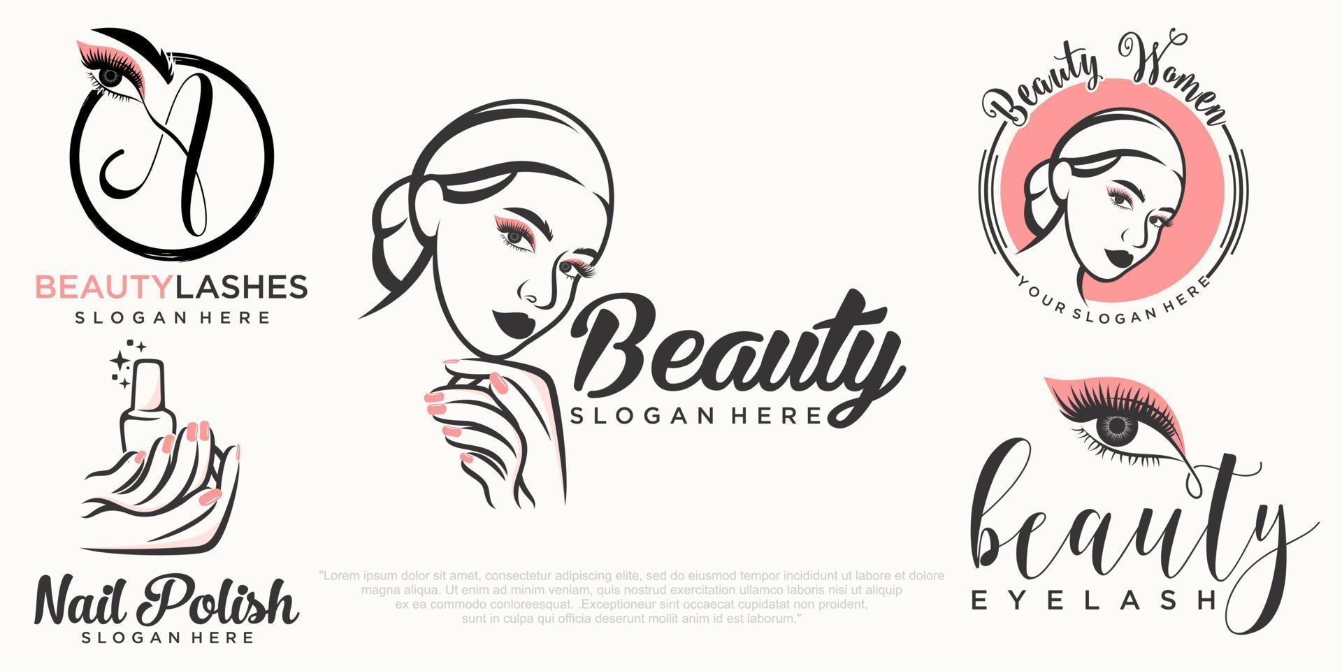 beauty eyelashes extension ,beauty women and nail icon set  logo design vector