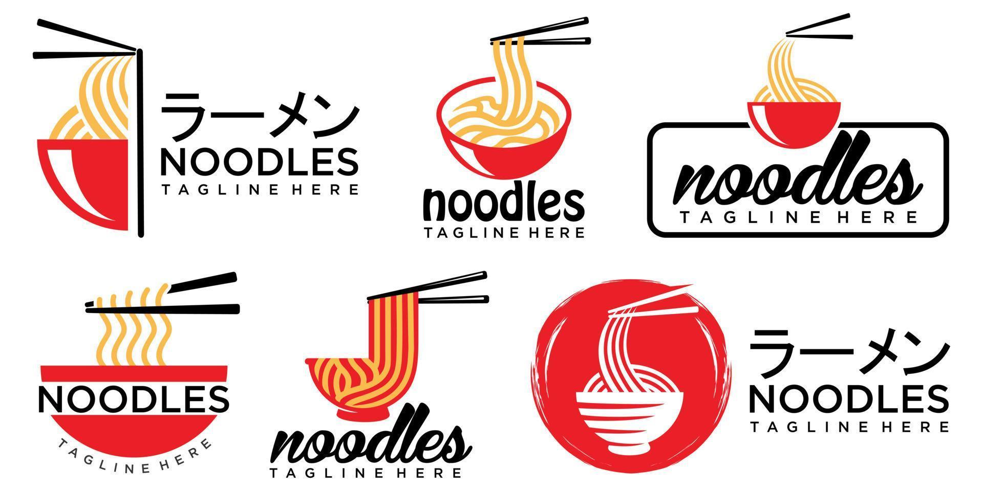 las plantillas de logotipo de fideos de tazón rojo adecuadas para cualquier negocio relacionado con la comida rápida de fideos ramen vector