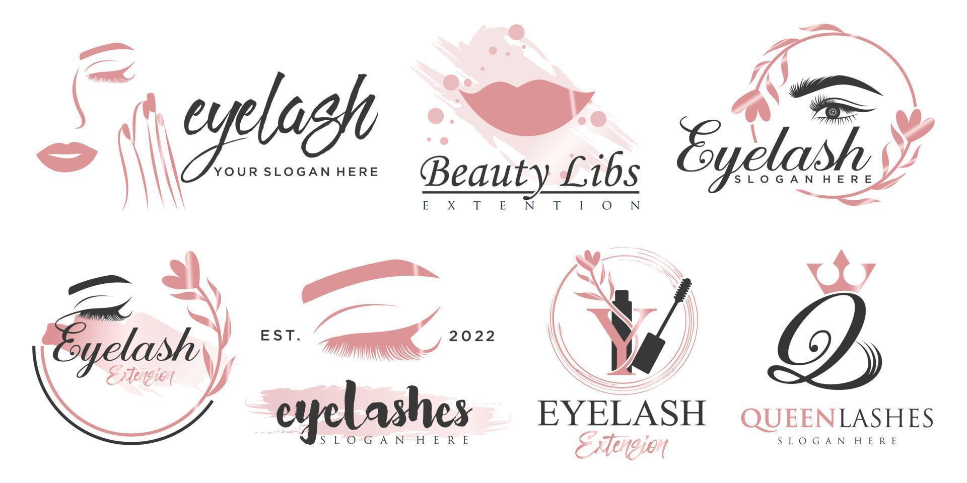 Luxury beauty eyelashes extension icon set  logo design vector