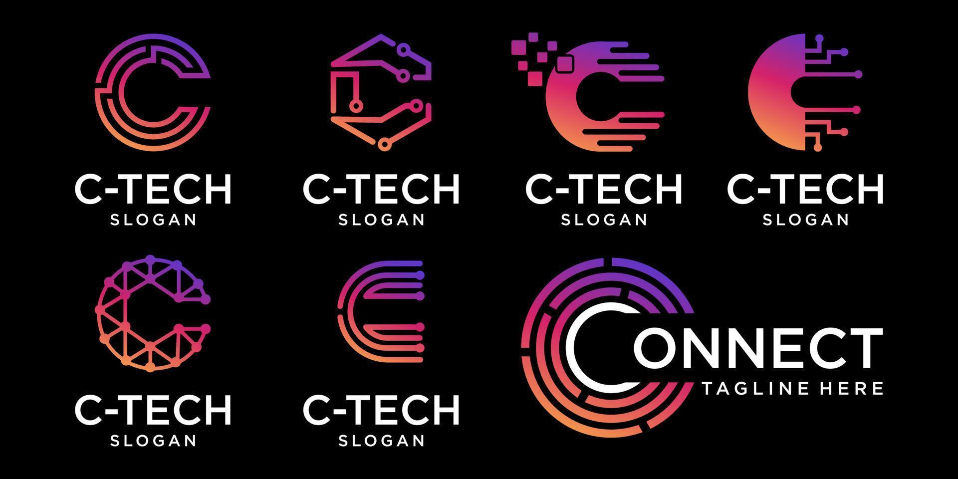 C initial Tech logo vector set, Cool C Initial Wire logo template vector