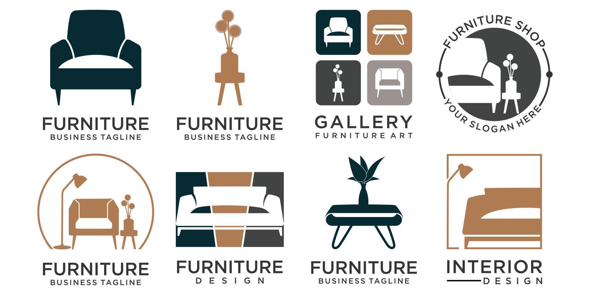 conjunto de iconos de muebles modernos logotipo gráfico diseño de moda, logotipo de empresa de marca de muebles minimalistas vector