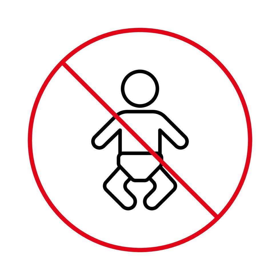 Forbid Kid Room Pictogram. Ban Baby in Diaper Black Line Icon. No Allowed WC for Child Sign. Prohibit Maternity. Restriction Toilet Station Red Stop Outline Symbol. Isolated Vector Illustration.
