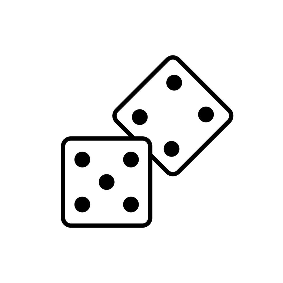 icono de línea negra de dados. signo de apuesta de riesgo de juego. logotipo de contorno cuadrado de dos dados. Juega el pictograma de glifo de juego de suerte aleatorio. diversión de backgammon símbolo plano. ilustración vectorial aislada. vector