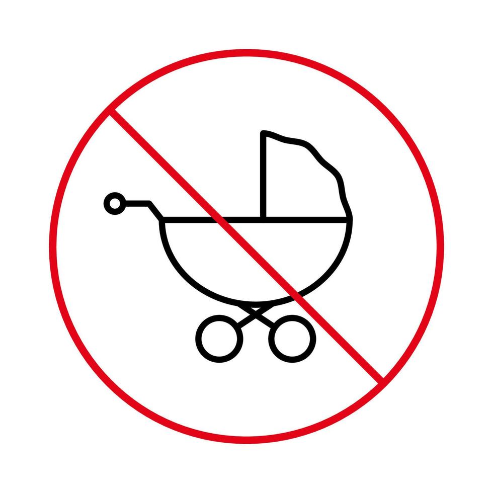Prohibited Baby Carriage Red Stop Outline Symbol. Danger Zone Maternity Forbid Pictogram. Ban Child Born Pram Black Line Icon. No Allowed Newborn Care Buggy Sign. Isolated Vector Illustration.