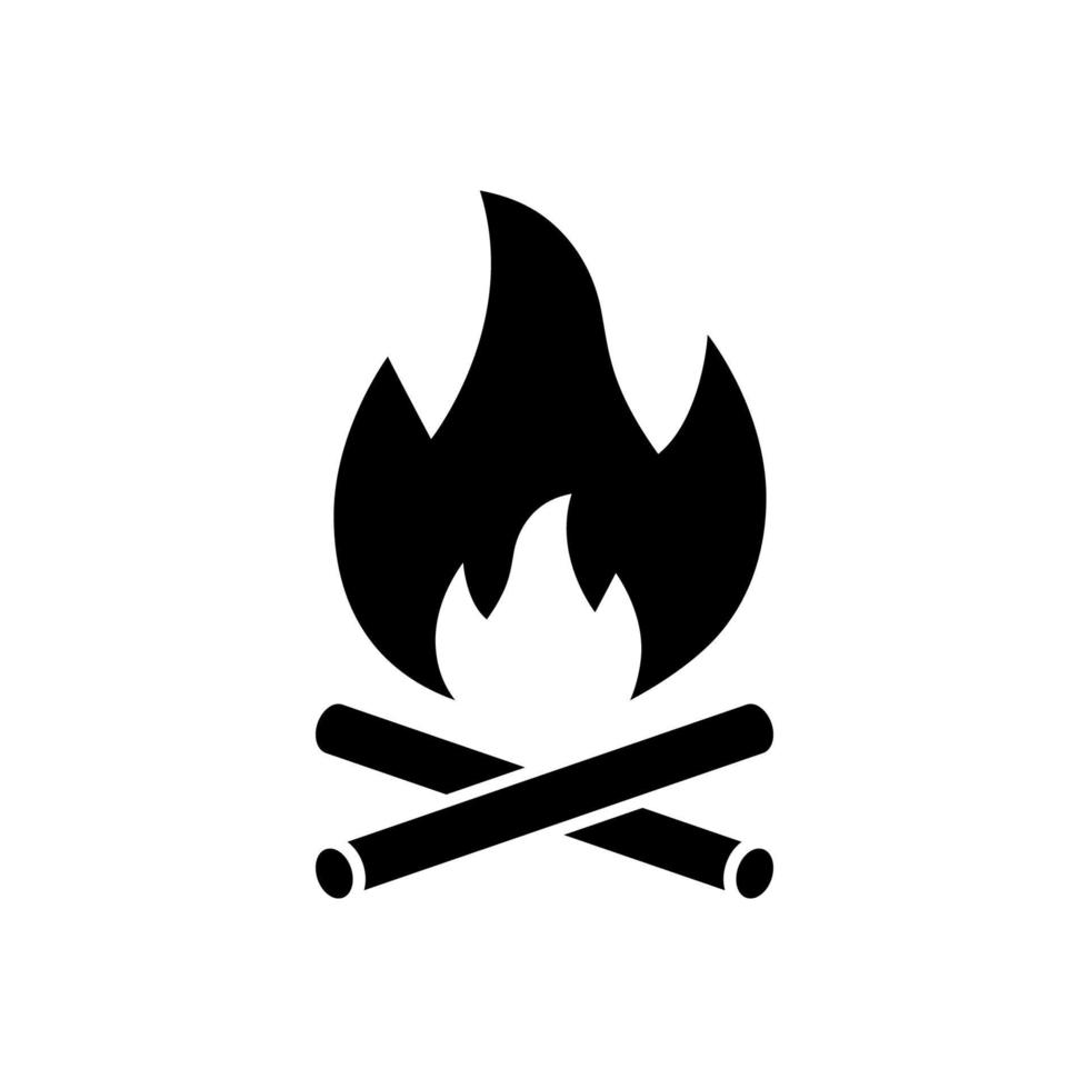 Bonfire Camp Black Silhouette Icon. Night Wood Campfire Light Glyph Pictogram. Tourism Outdoor Fire Burn Flame Simple Flat Symbol. Hot Warm Firewood Passion Sign. Isolated Vector Illustration.