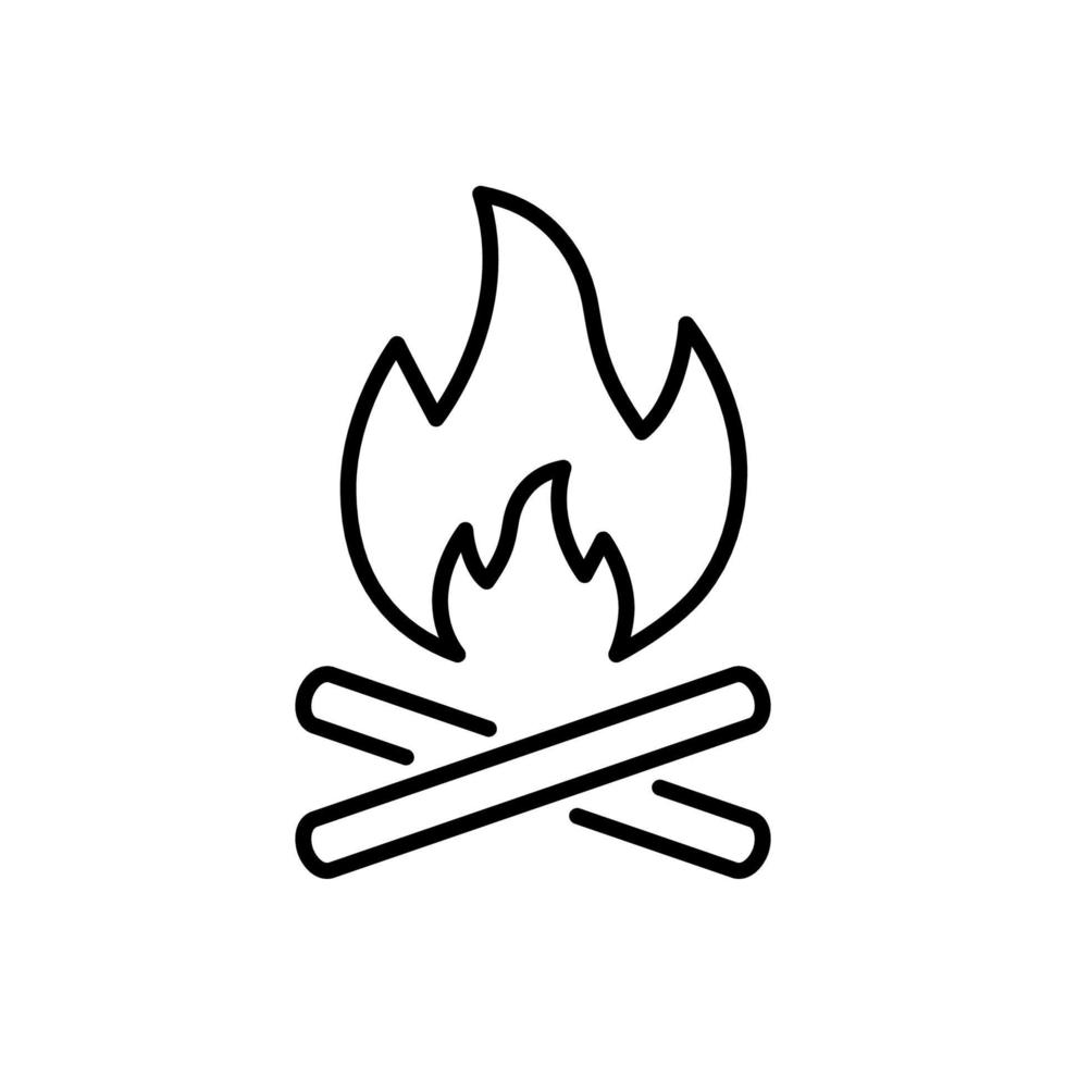 Night Wood Campfire Light Outline Pictogram. Tourism Outdoor Fire Burn Flame Simple Flat Symbol. Bonfire Camp Black Line Icon. Hot Warm Firewood Passion Sign. Isolated Vector Illustration.