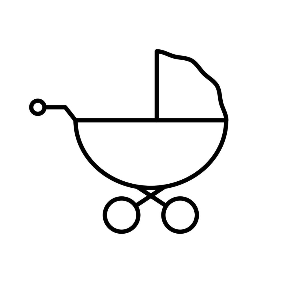 Infant Stroller Outline Pictogram. Baby Carriage Black Line Icon. Child Born Pram Maternity Flat Symbol. Babysitter Trolley Wheel Logo. Newborn Care Buggy Symbol. Isolated Vector Illustration.