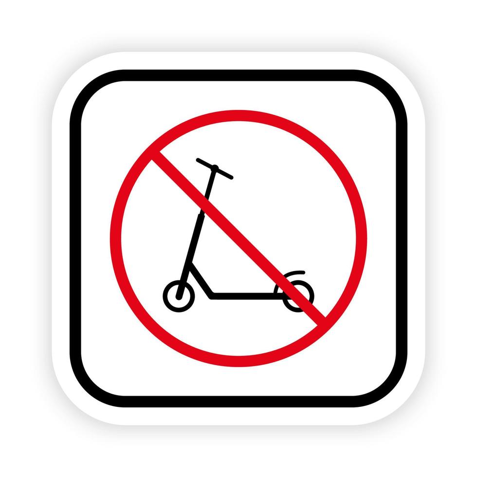 no se permite la señal de patinete. maneje el icono de la silueta negra de la prohibición de bicicletas. Pictograma de bicicleta de rueda de potencia de empuje prohibido. símbolo de parada roja de trotinette. Patinete prohibido. ilustración vectorial aislada. vector