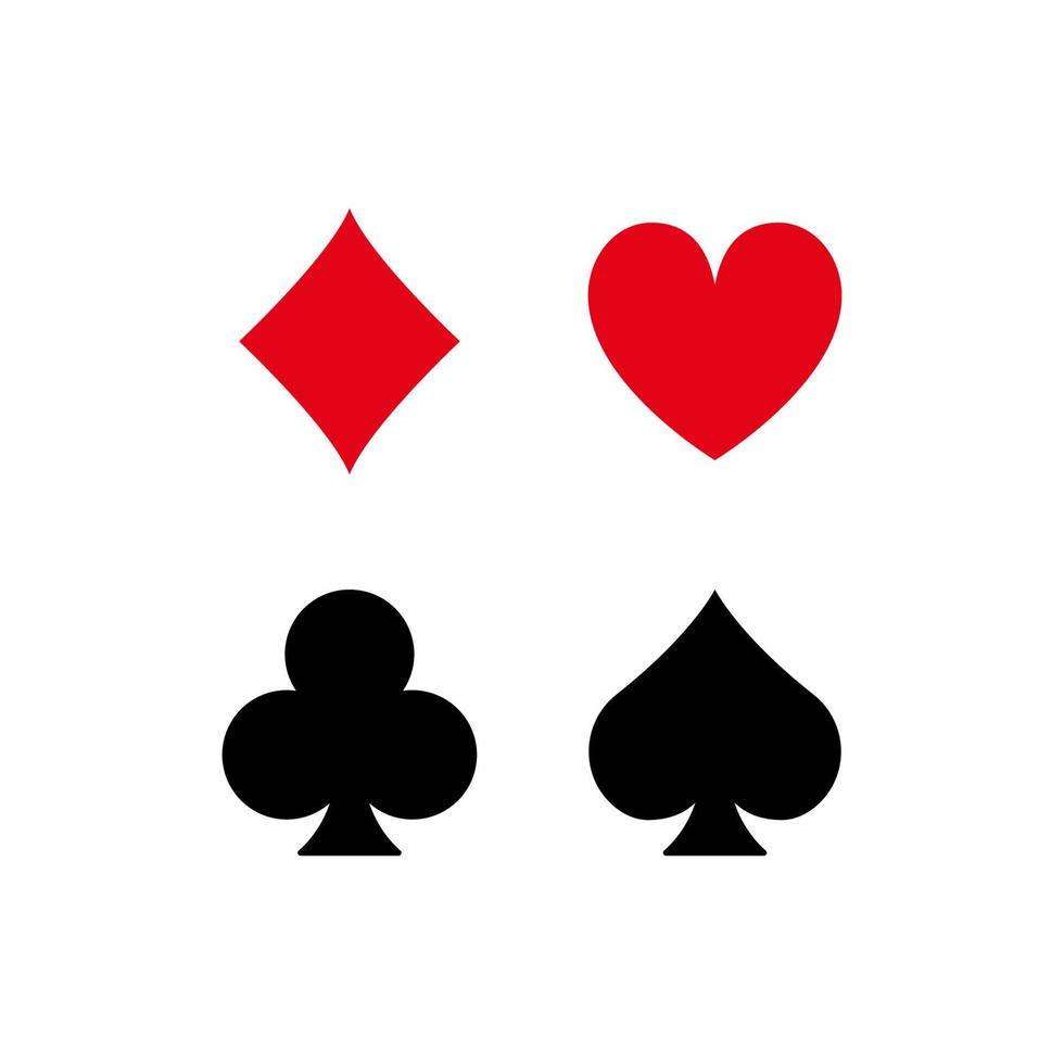 símbolo plano del juego de casino. pictograma de glifo de conjunto de traje de juego de póquer. icono de silueta negra de espada de traje de tarjeta. juego de black jack club en el símbolo de las vegas. carta de juego. ilustración vectorial aislada. vector