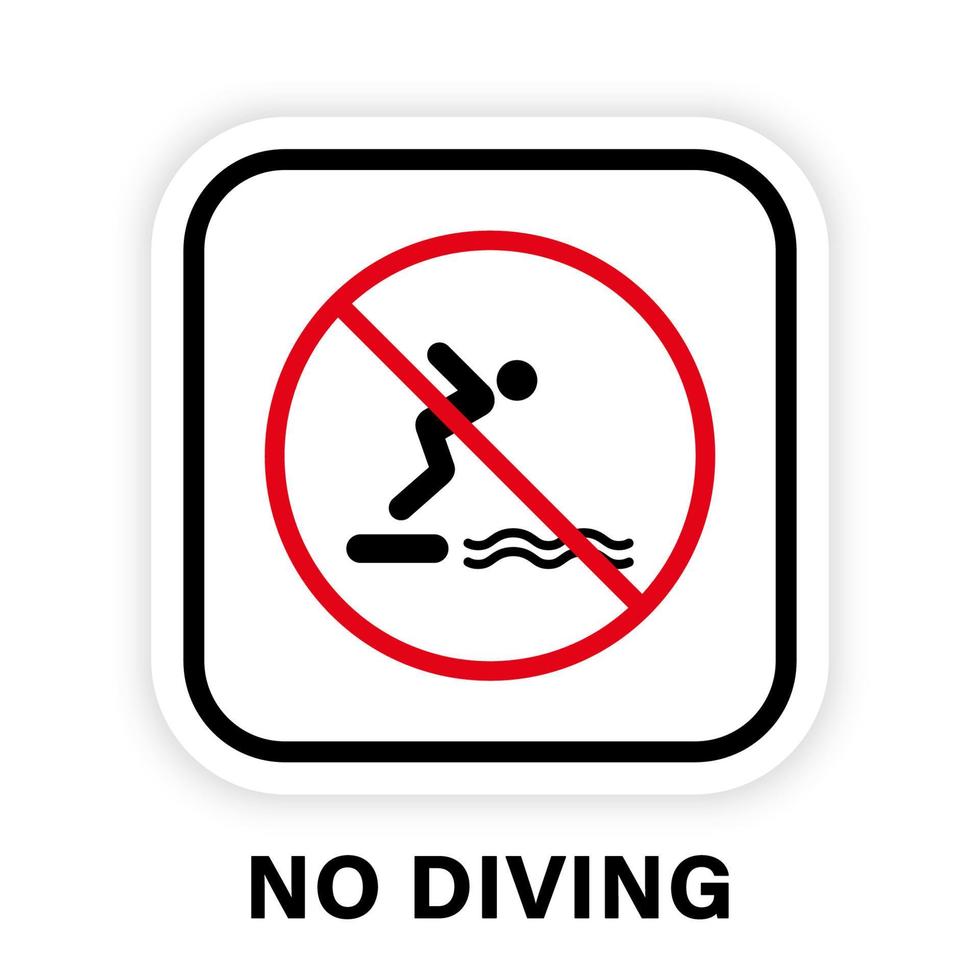 Caution Forbidden Dive in Pool Sign. Prohibited Diving Red Stop Symbol. Notice No Allowed Diving in Water Pictogram. Information Danger Man Swimmer Black Silhouette Icon. Isolated Vector Illustration.