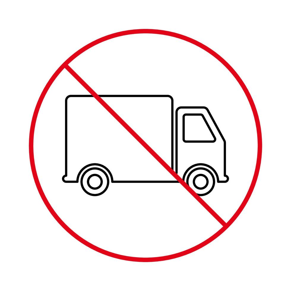 Prohibit Vehicle Truck Red Stop Symbol. No Allowed Parking Truck Road Sign. Forbidden Cargo Van Move Outline Pictogram. Ban Courier Truck Deliver Parcel Black Line Icon. Isolated Vector Illustration.