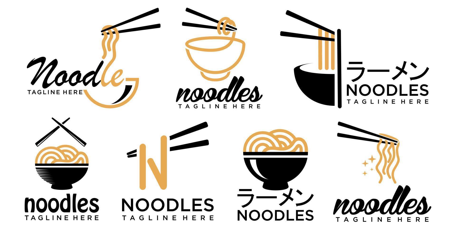 noodle with chopstick logo icon set design for an asian restaurant business vector