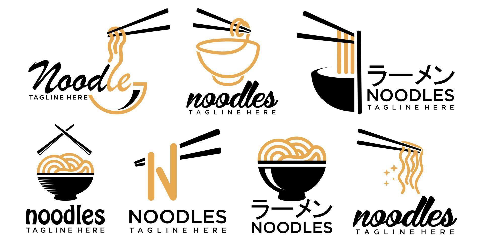 fideos con diseño de conjunto de iconos de logotipo de palillos para un negocio de restaurante asiático vector