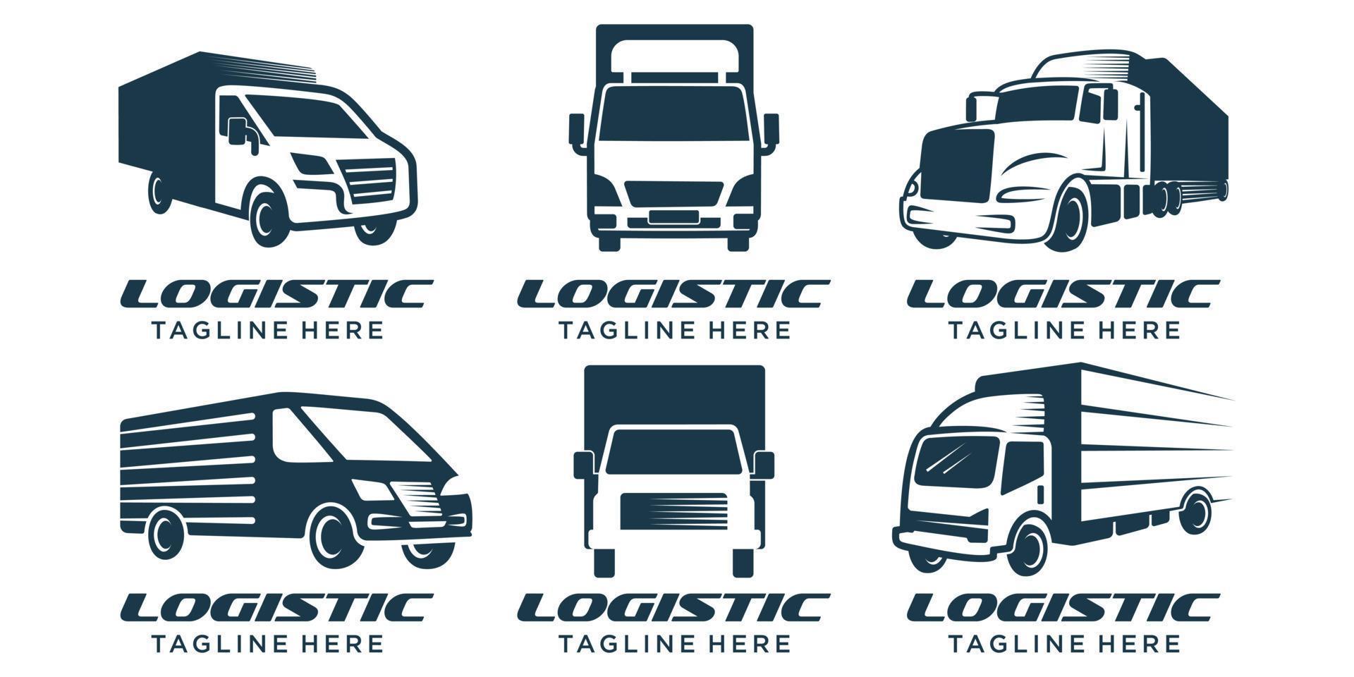 una plantilla de vector de diseño de logotipo de conjunto de iconos de camiones, carga, entrega, logística
