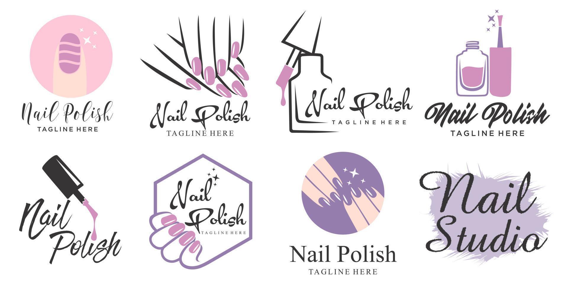 Nail polish icon set logo design template vector