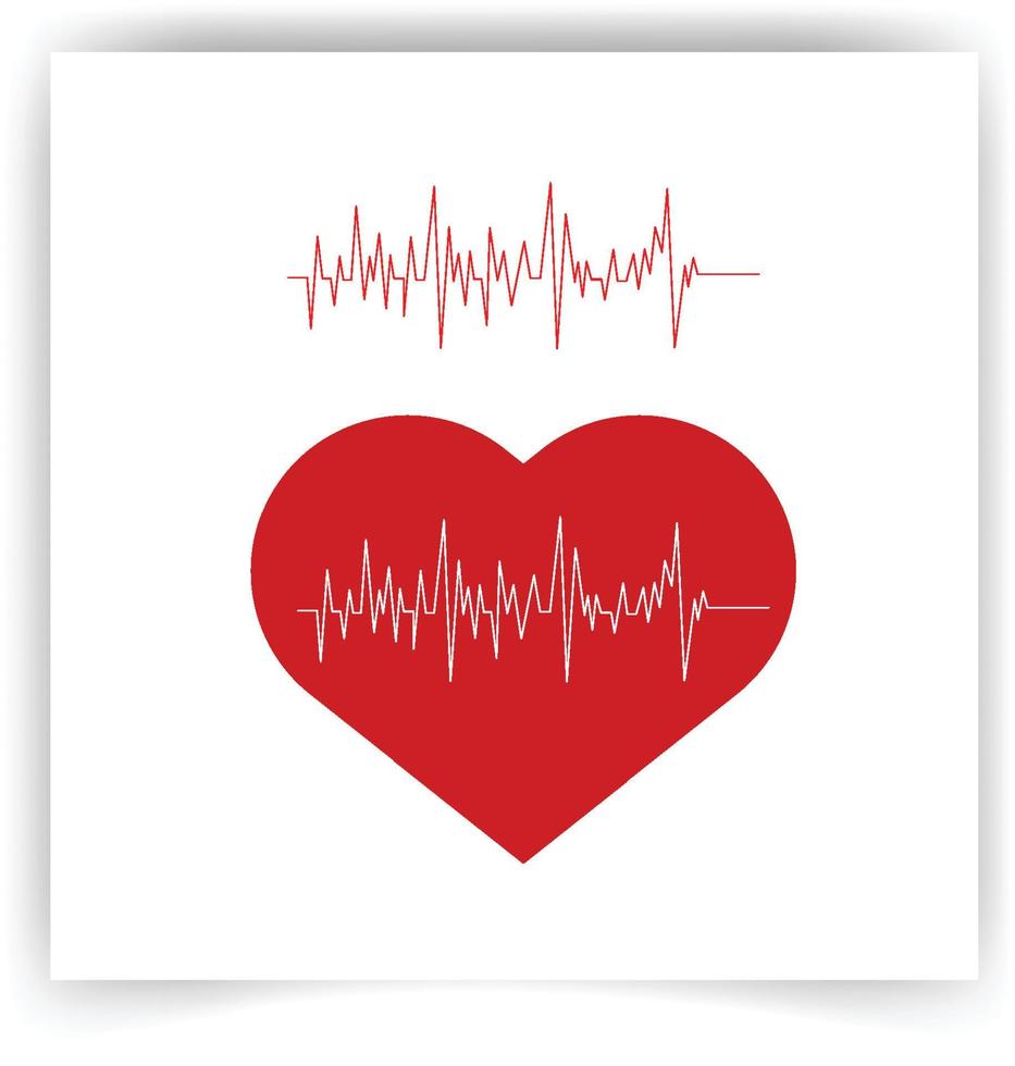 Heartbeat line and heart illustrations, Love symbol icon vector