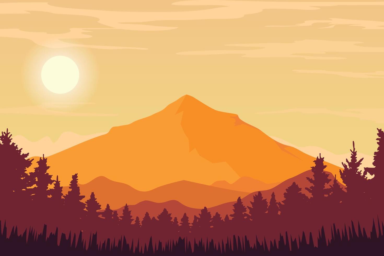 ilustración de vector de montañas y bosques