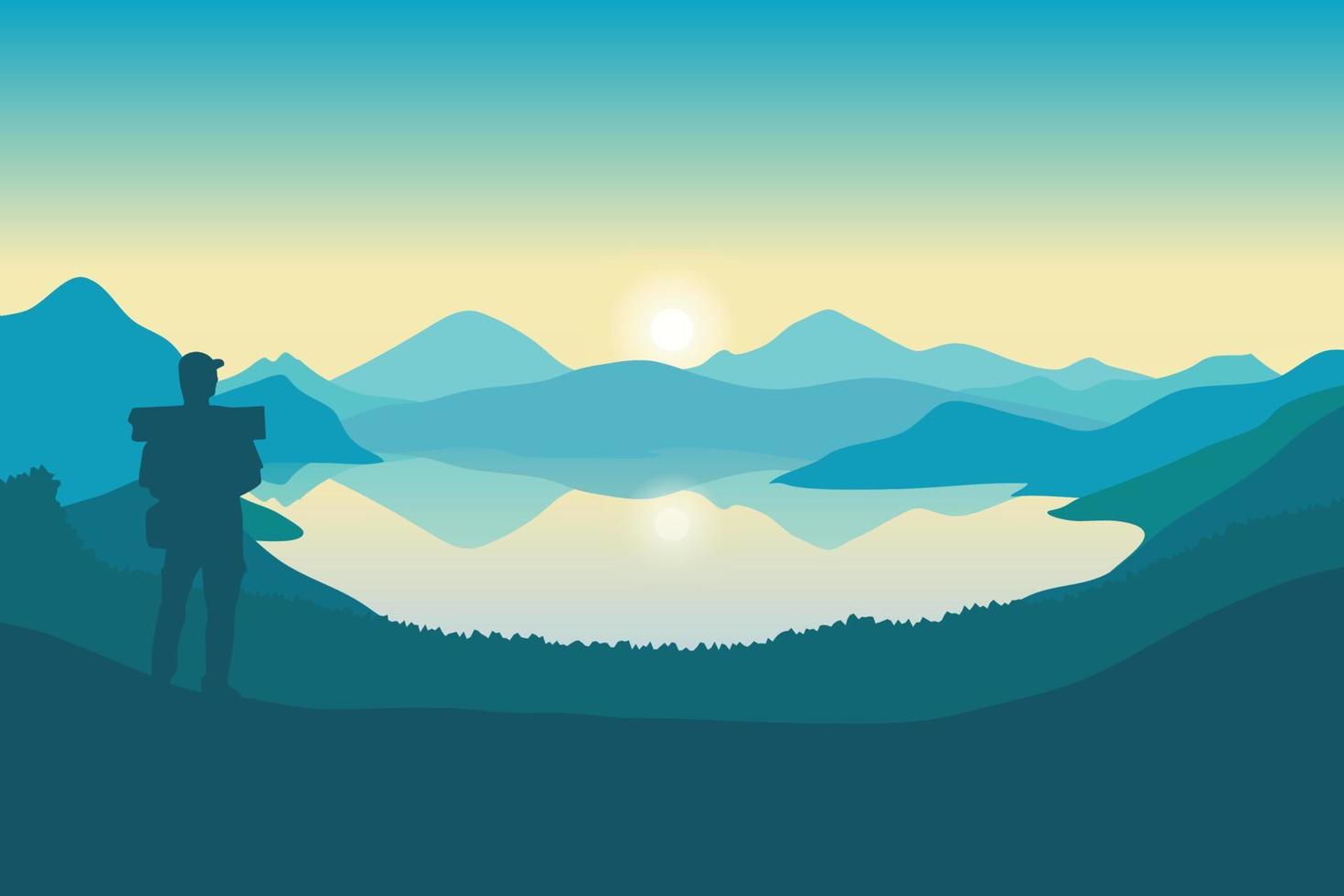 Ilustración de vector de montaña y lago