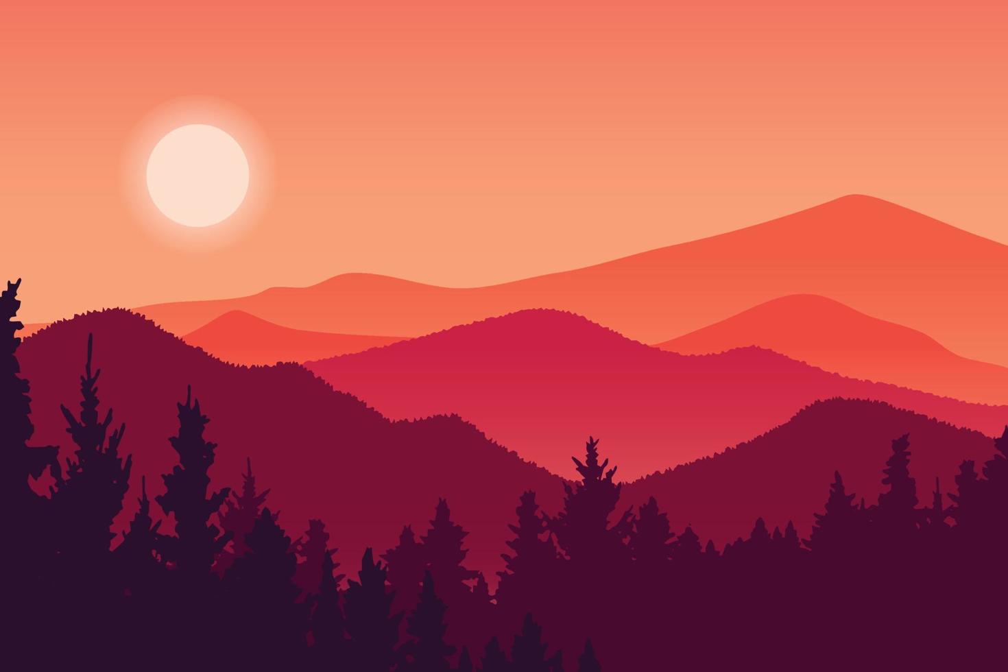 ilustración de puesta de sol en las montañas vector