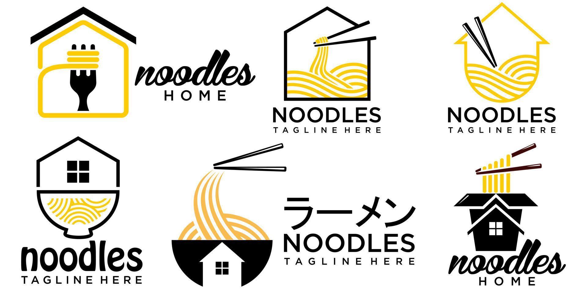 noodle house food icon set logo vector symbol illustration design