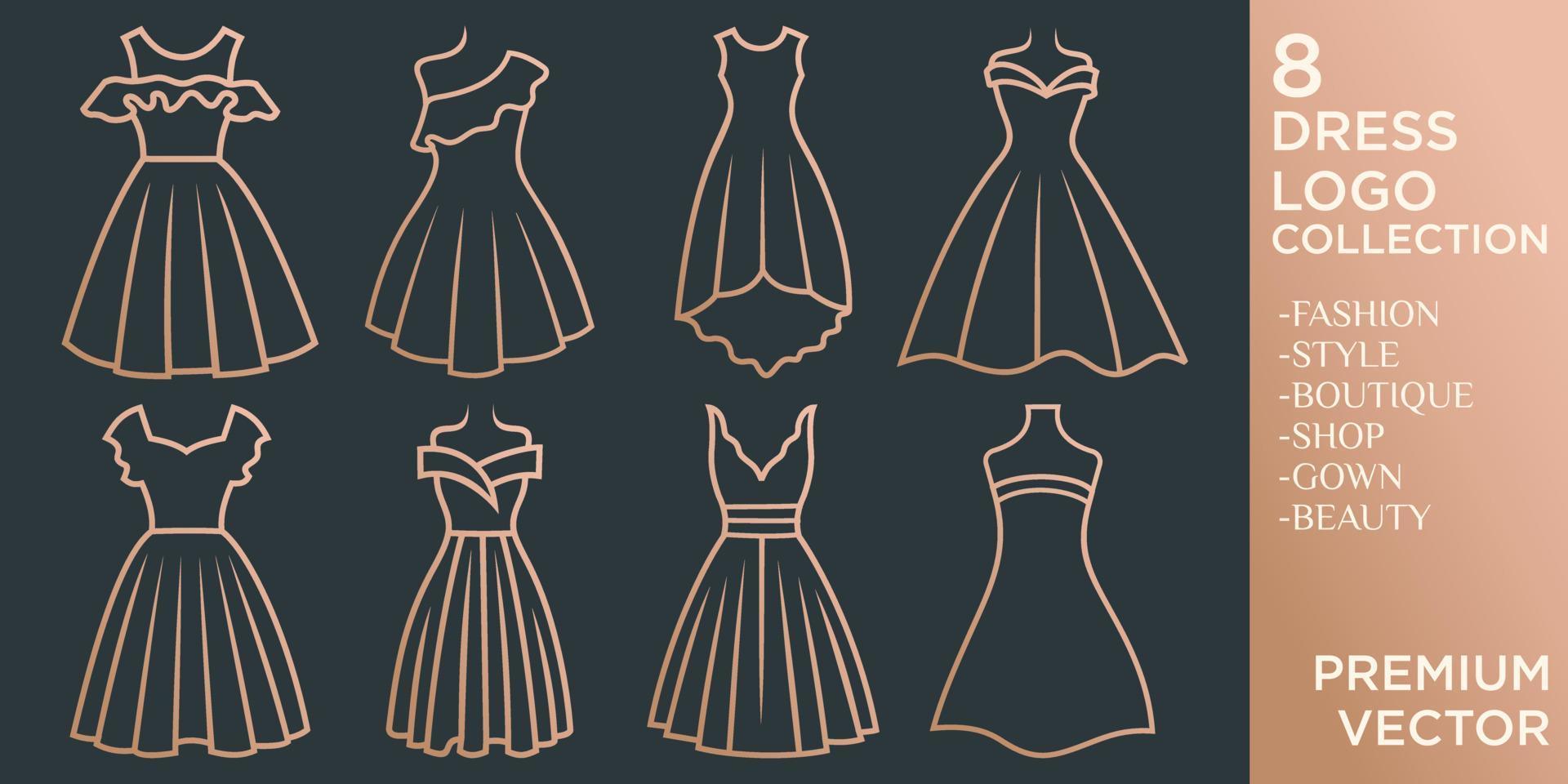 vestido boutique o vestido de moda, plantilla de conjunto de iconos vectoriales, parte iv vector