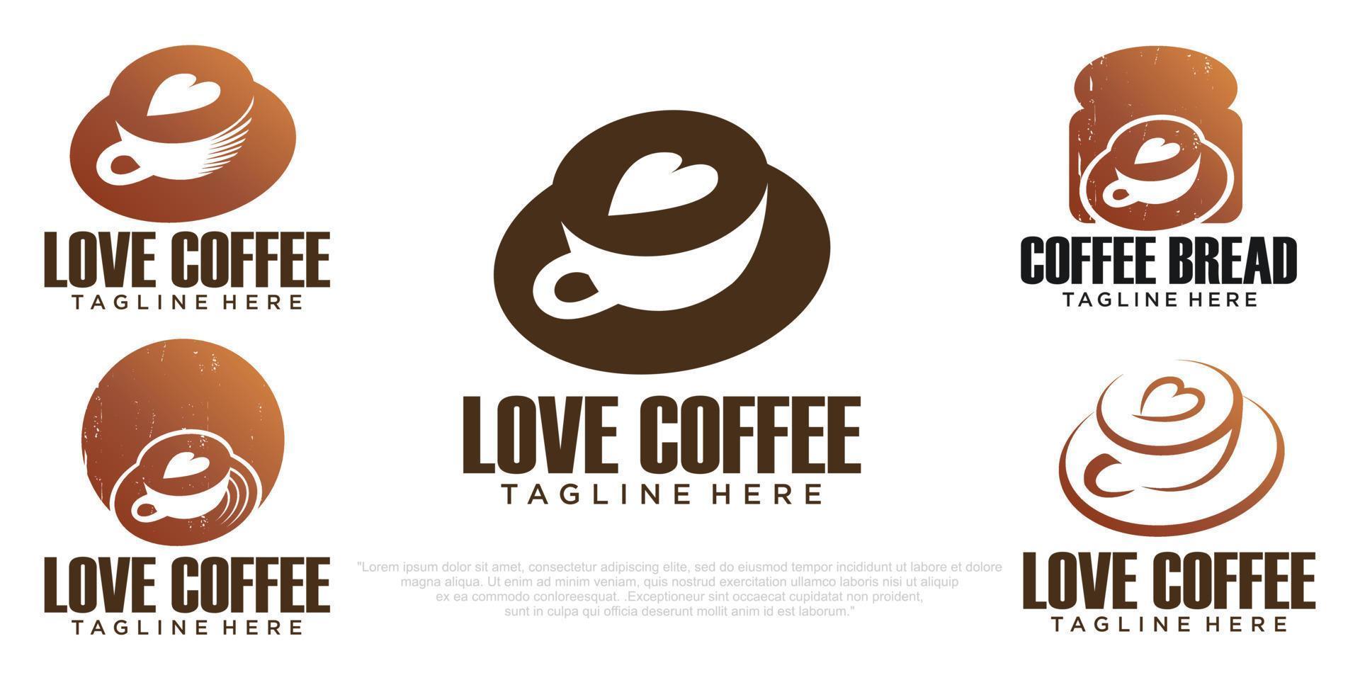 set of cup and love coffee logo design vector