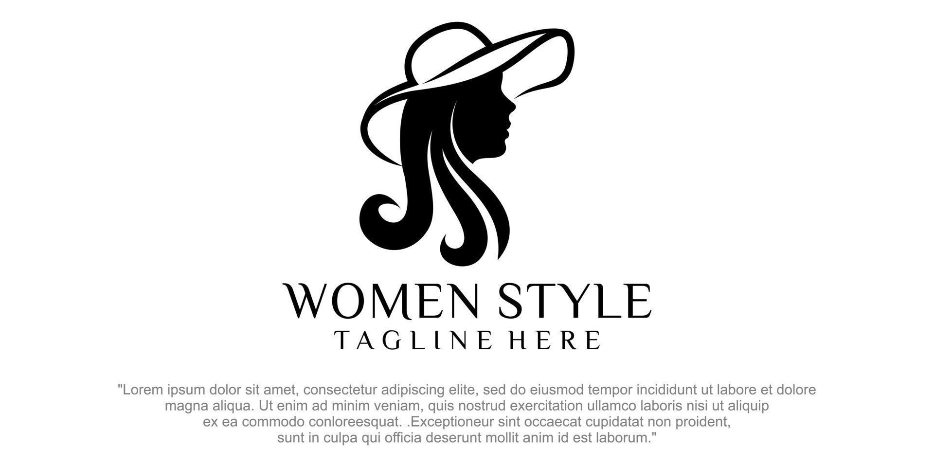 beauty women with combination hat logo design template vector